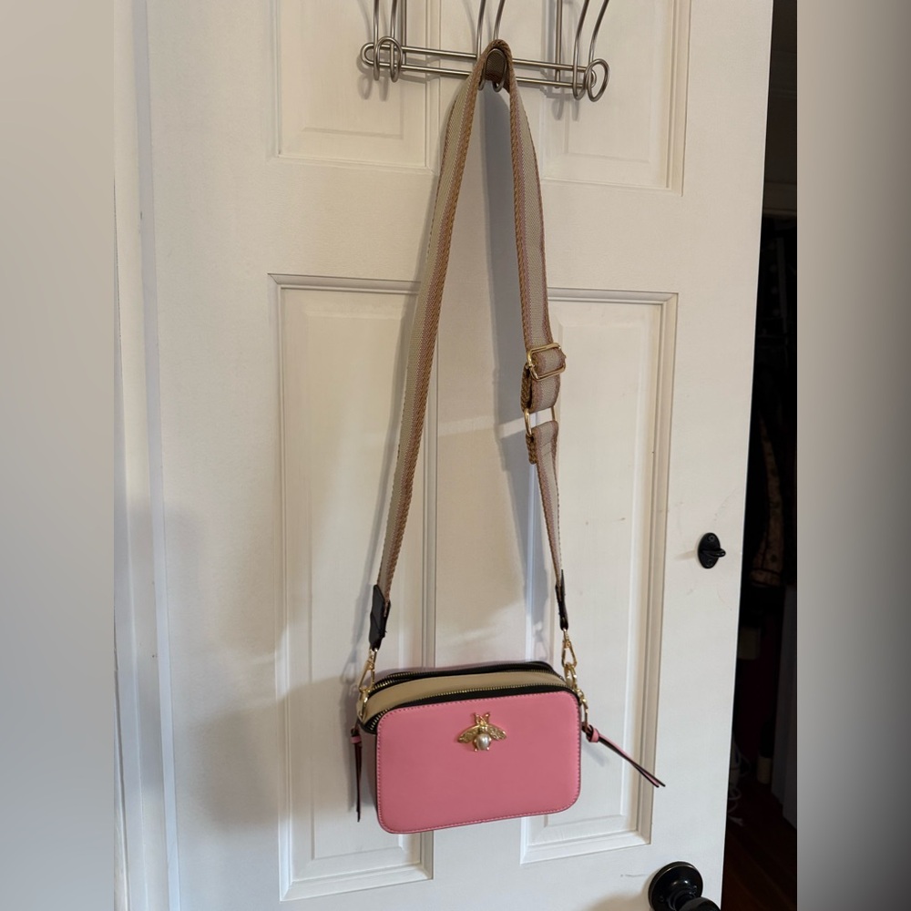 Pink Crossbody Bag with Gold Bee